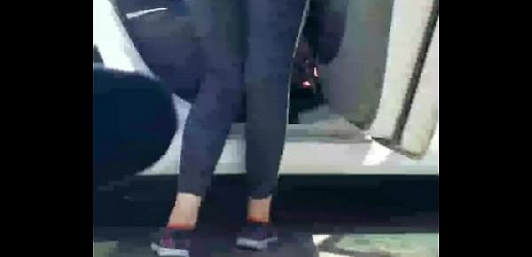  White Girl With Leggings At Car Wash